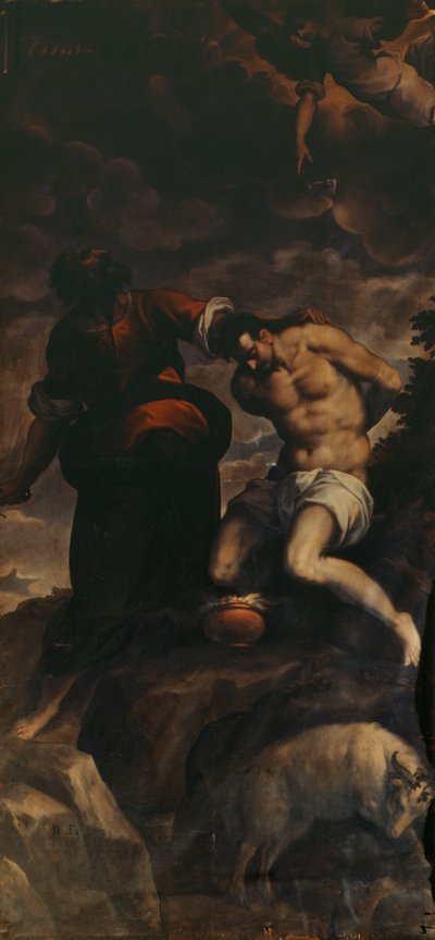 Scene from an organ door, Abraham and Isaac by Palma Il Giovane